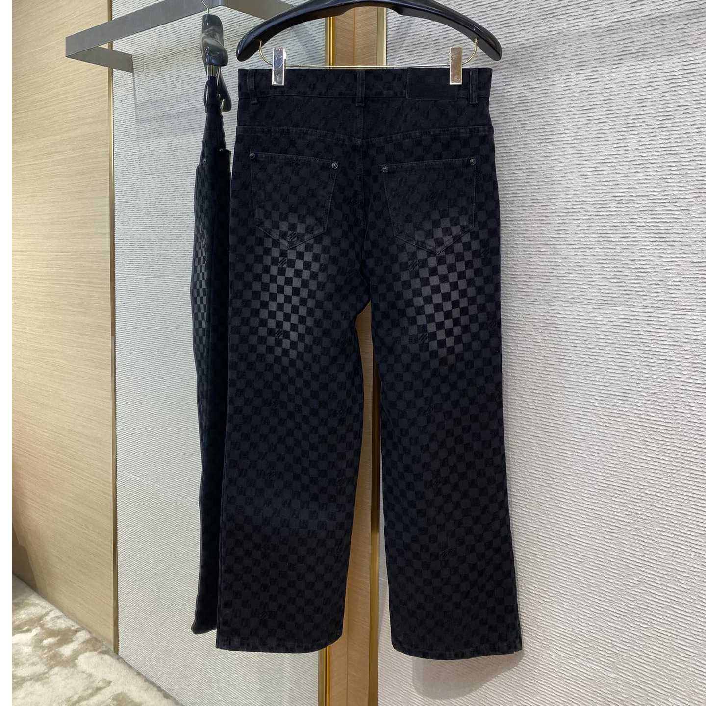 Louis Vuitton Flocked Damier Denim Wide-Leg Pants   1AHBKQ - DopestKickz