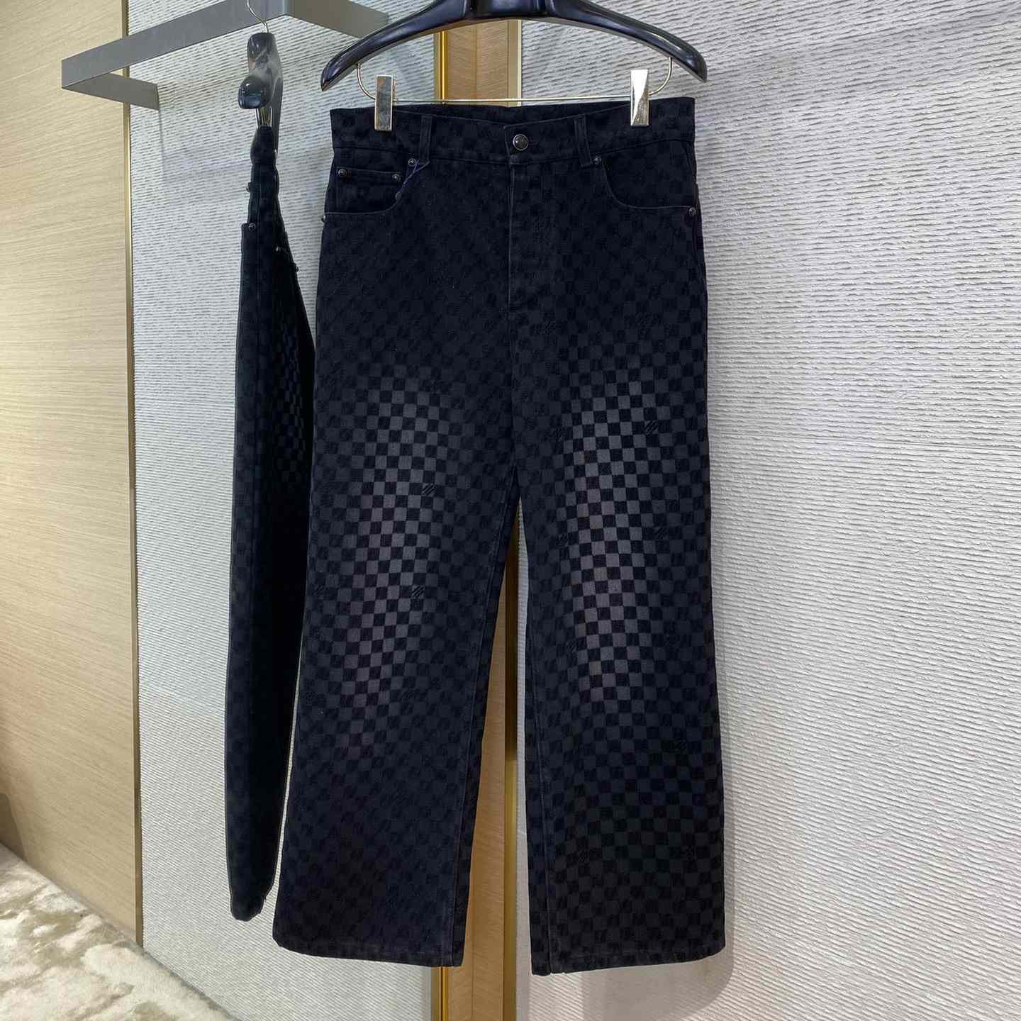 Louis Vuitton Flocked Damier Denim Wide-Leg Pants   1AHBKQ - DopestKickz