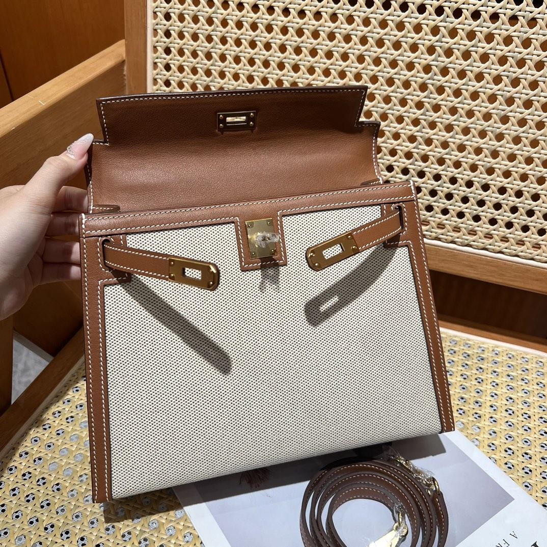 Hermes Vintage Toile & Barenia Kelly 25 - DopestKickz
