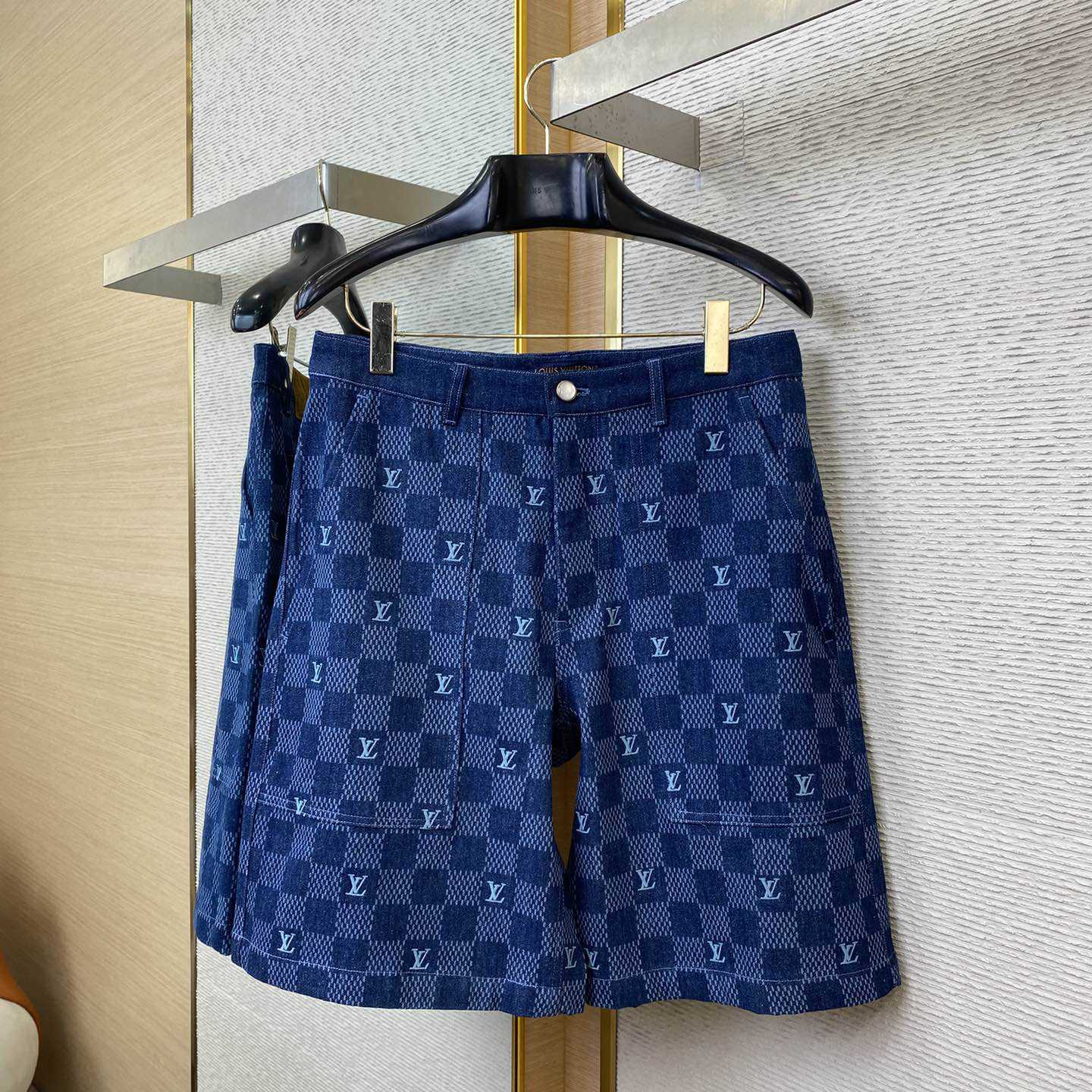 Louis Vuitton Embroidered Damier Denim Shorts  1AFVO5 - DopestKickz