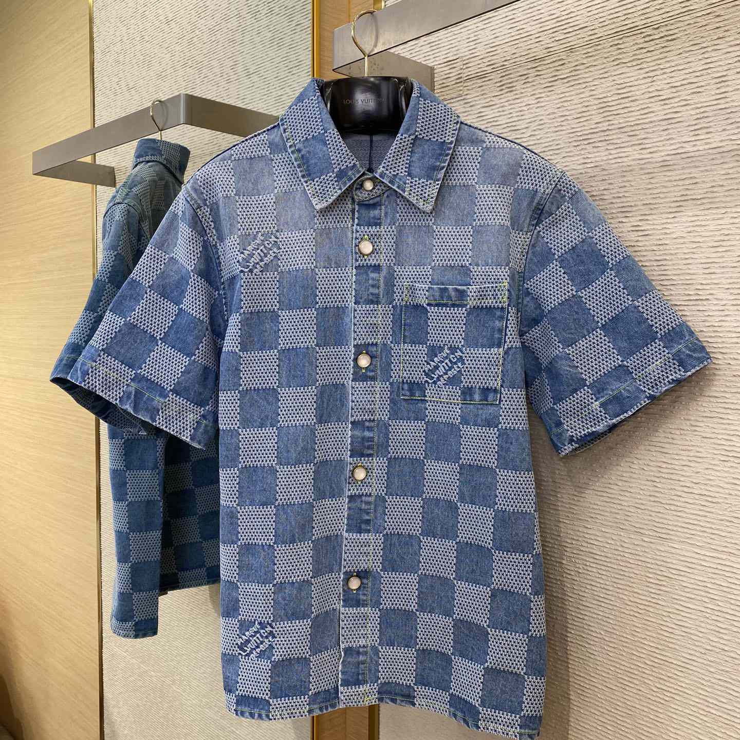 Louis Vuitton Damier Short-Sleeved Chambray Shirt   - DopestKickz