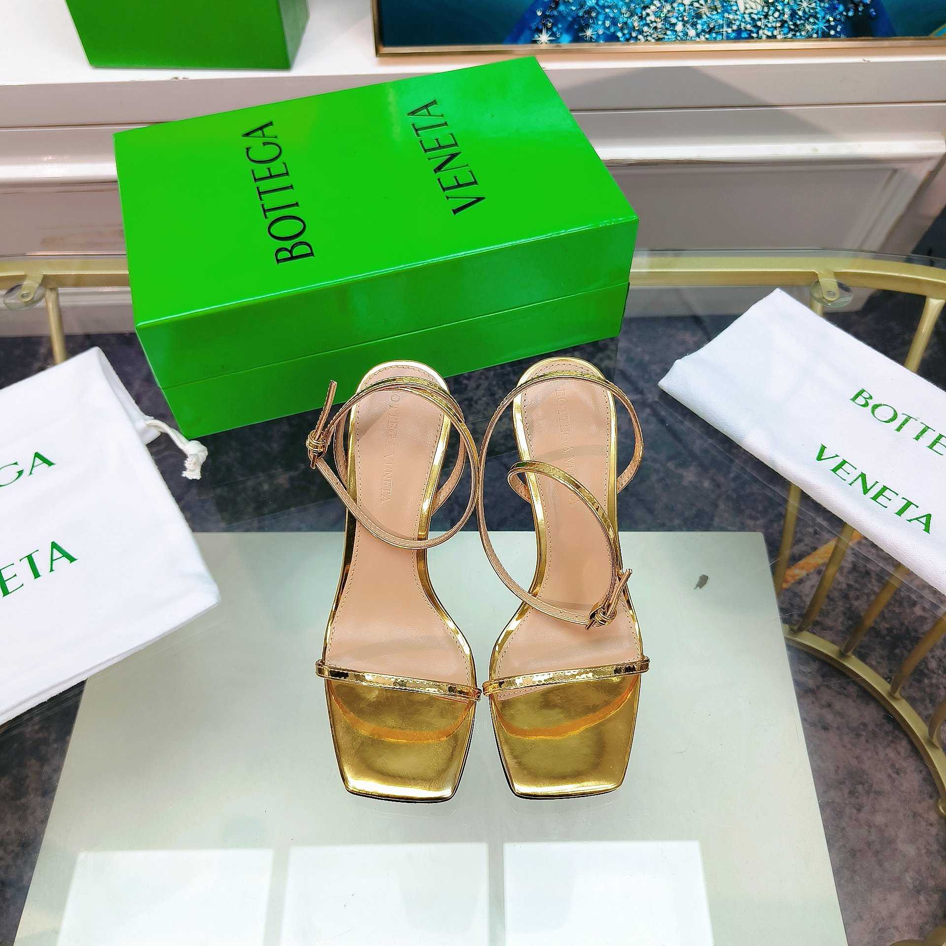 Bottega Veneta Gold Knot Gold Sandals Heels - DopestKickz