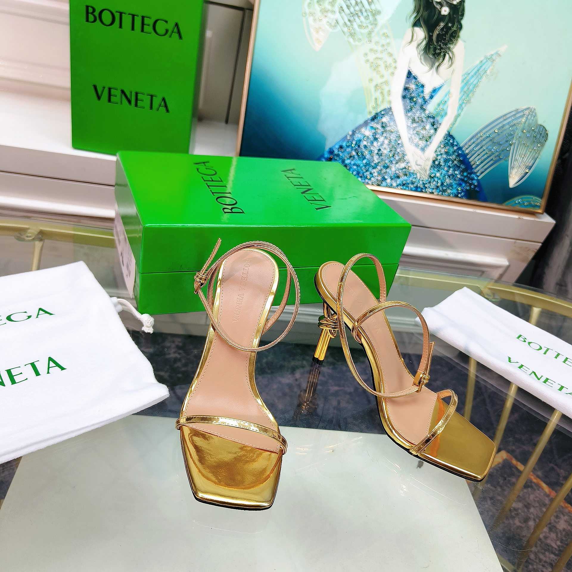 Bottega Veneta Gold Knot Gold Sandals Heels - DopestKickz
