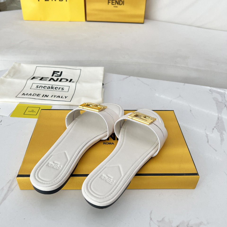 Fendi FFold White Leather Sandals - DopestKickz