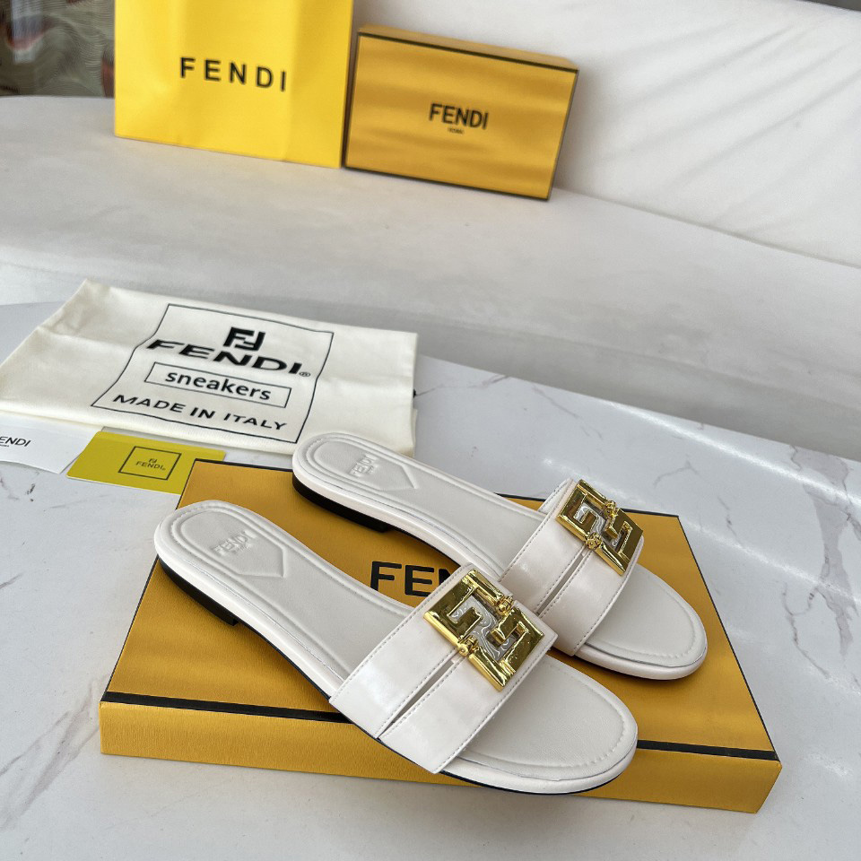 Fendi FFold White Leather Sandals - DopestKickz