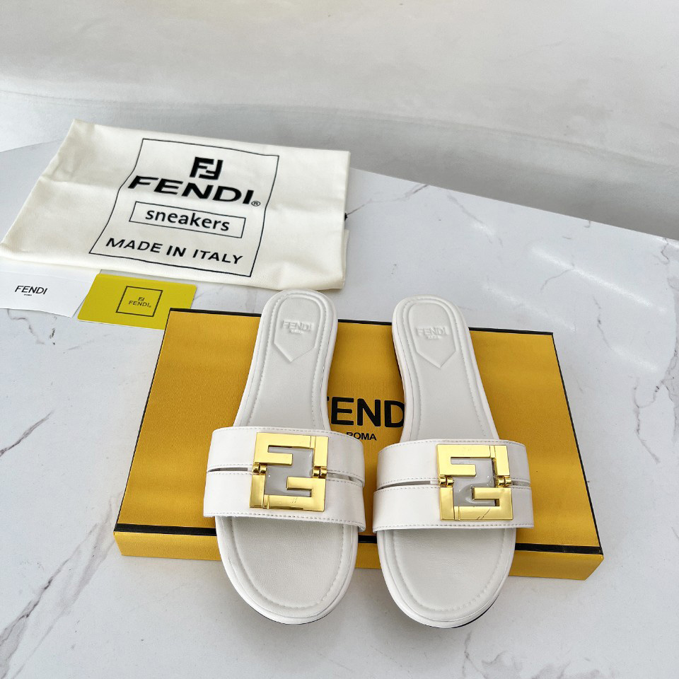 Fendi FFold White Leather Sandals - DopestKickz