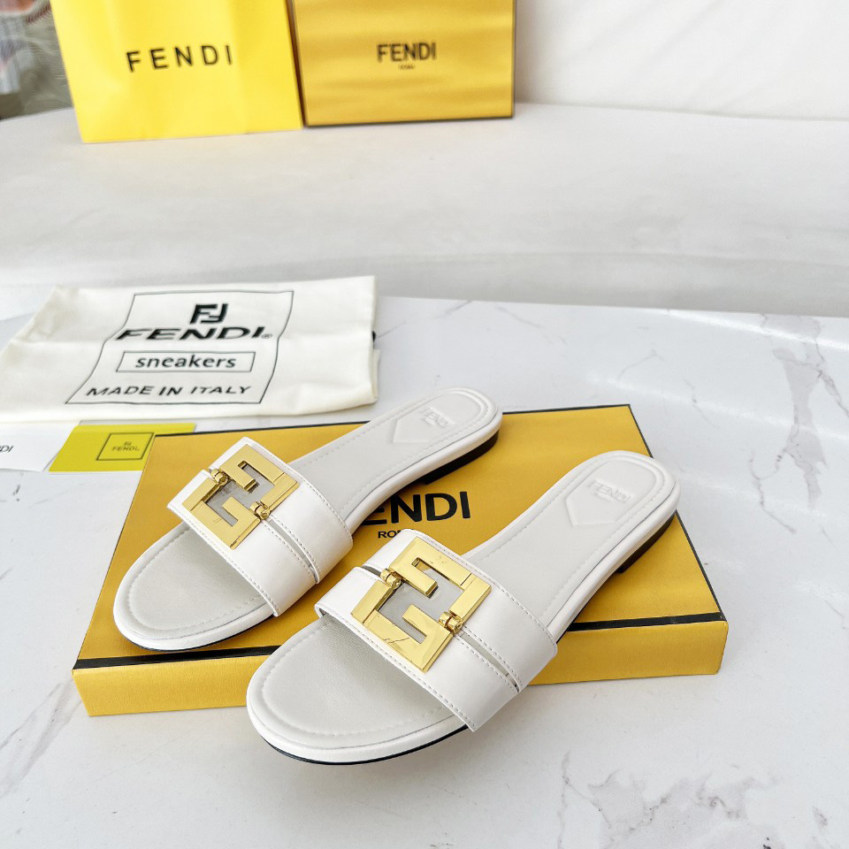 Fendi FFold White Leather Sandals - DopestKickz