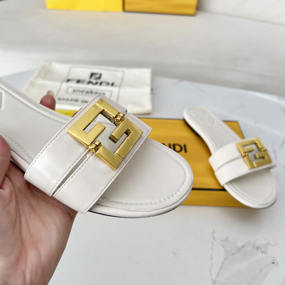 Fendi FFold White Leather Sandals - DopestKickz