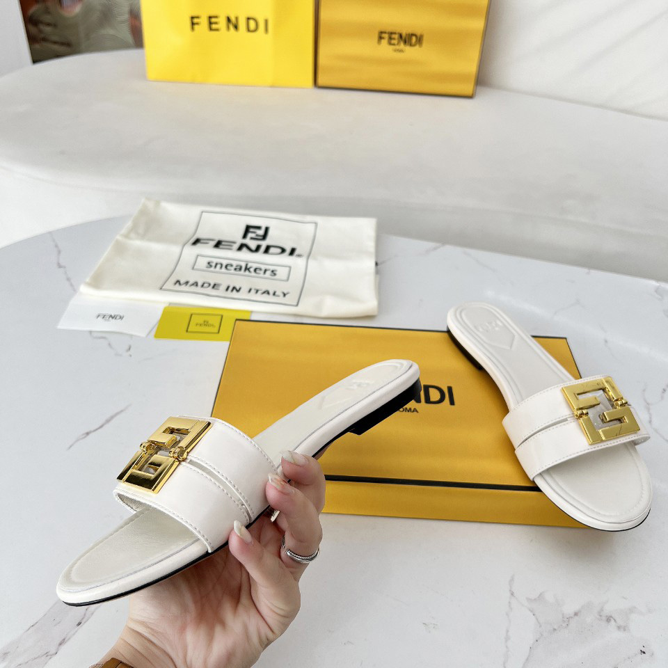 Fendi FFold White Leather Sandals - DopestKickz