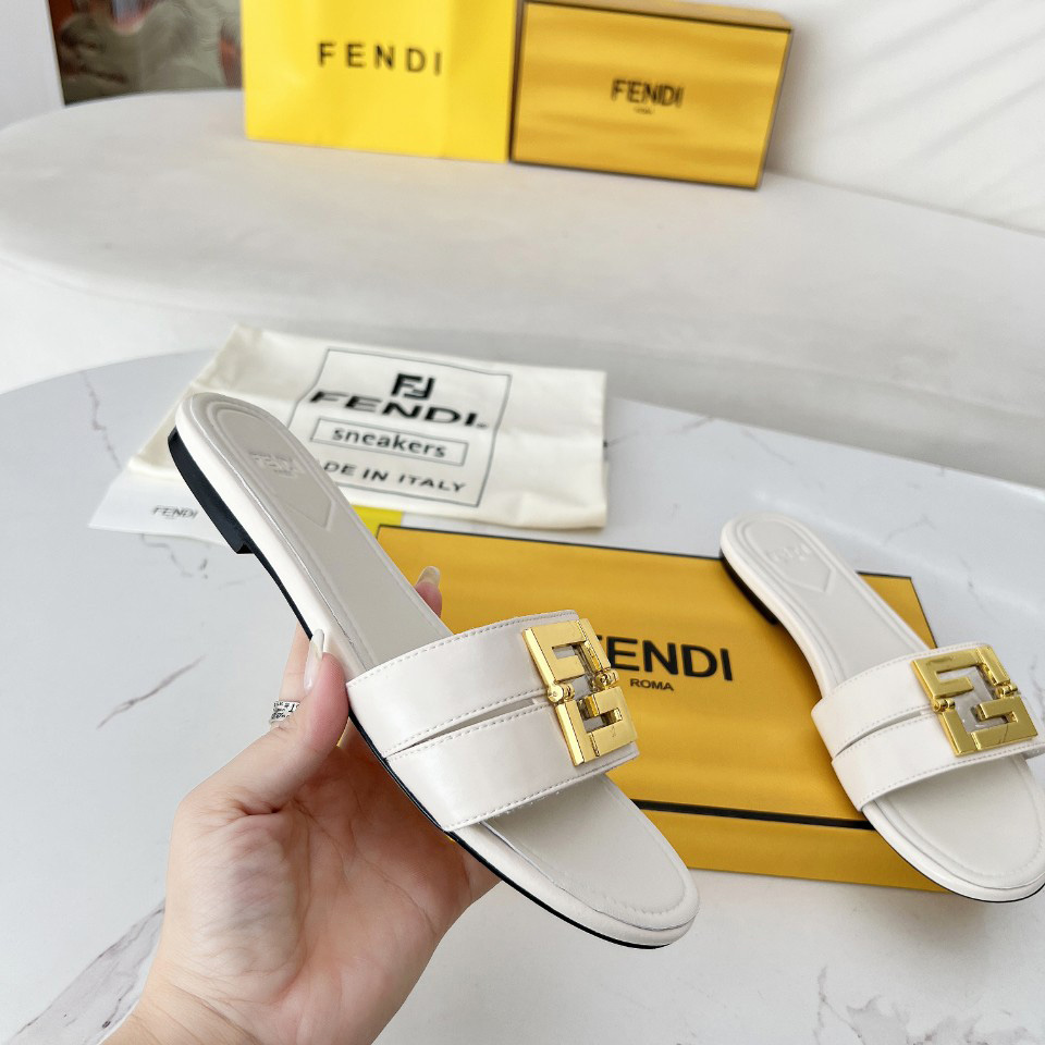 Fendi FFold White Leather Sandals - DopestKickz
