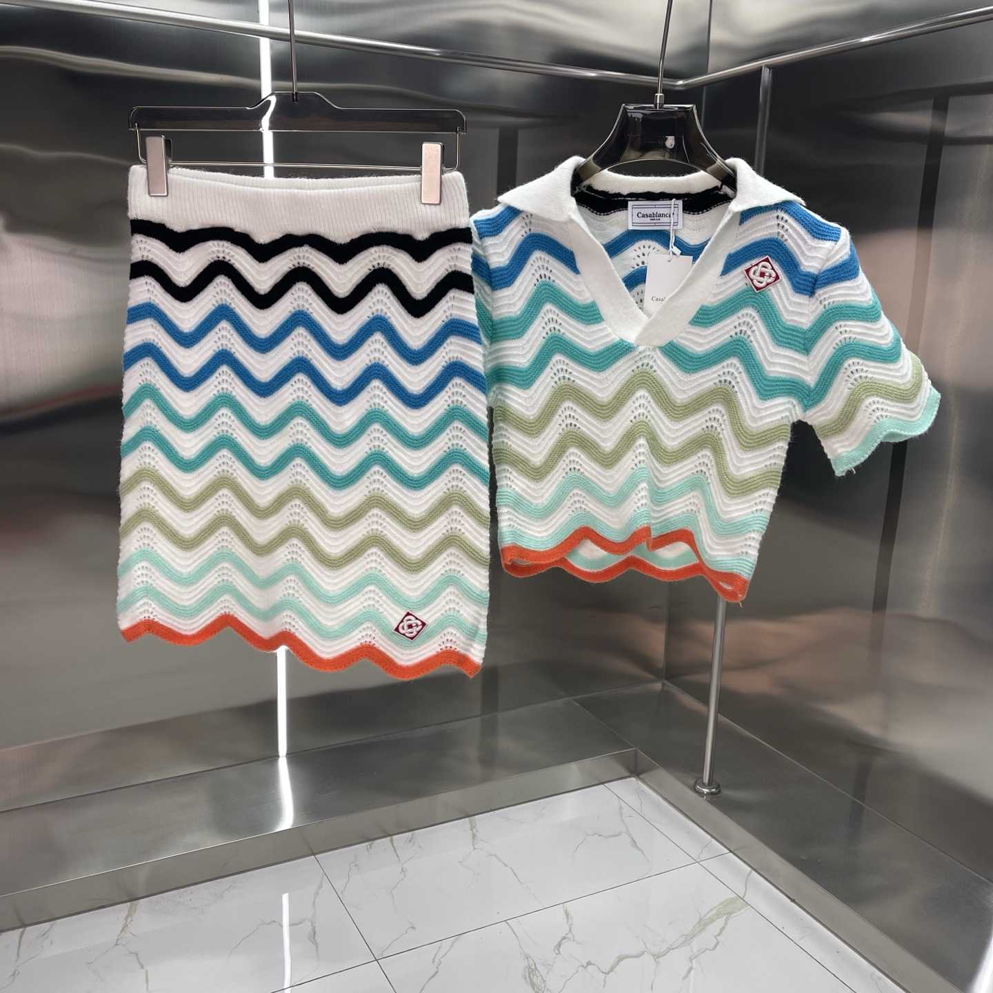 Casablanca Gradient Wave Crochet Top And Short Skirt - DopestKickz