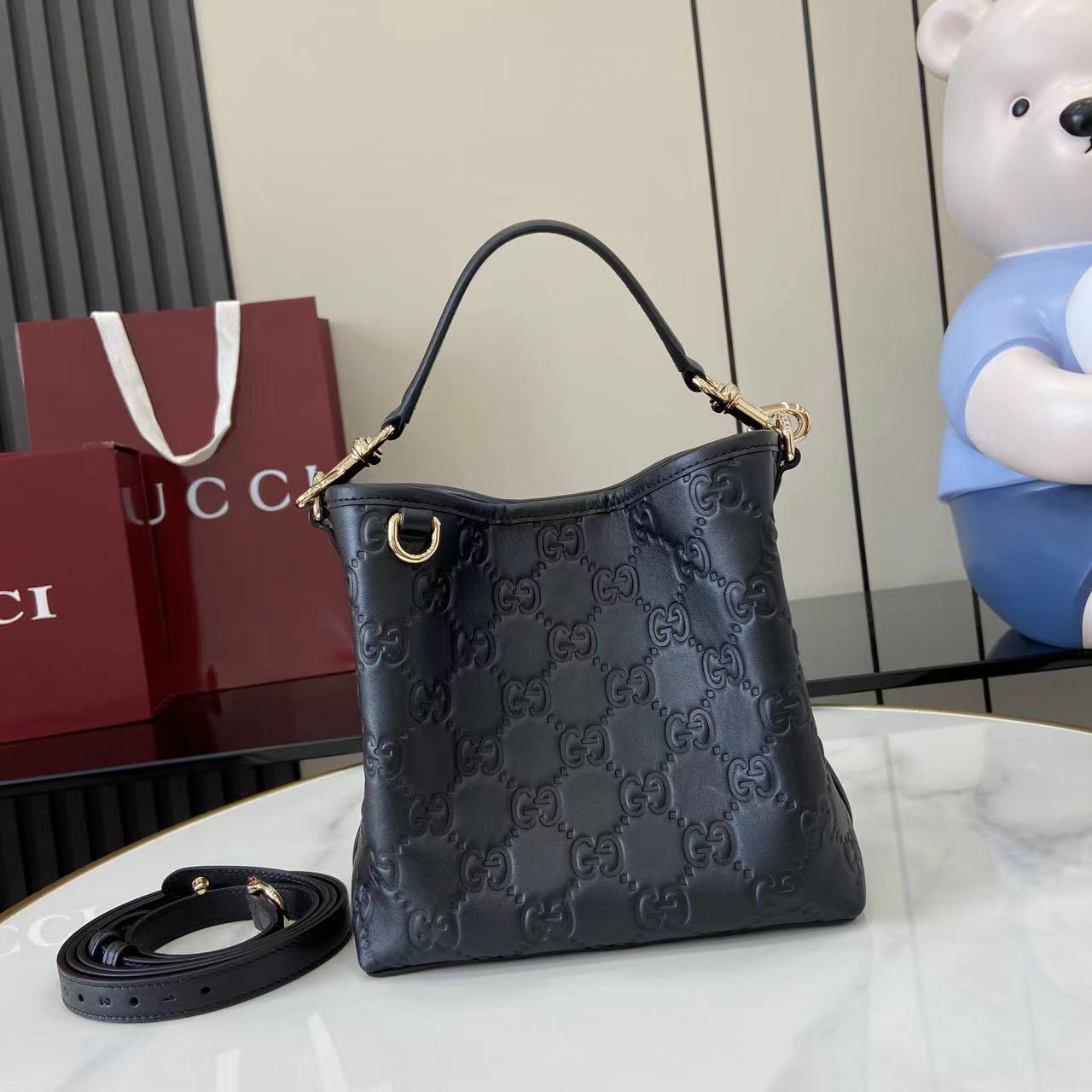 Gucci GG Emblem Small Bucket Bag  - DopestKickz