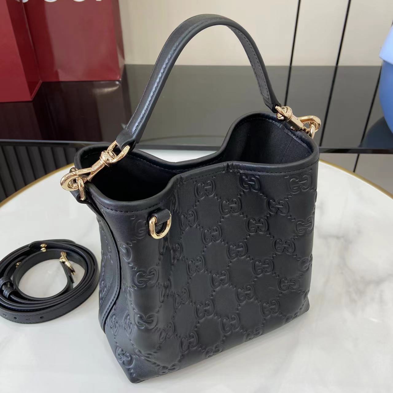 Gucci GG Emblem Small Bucket Bag  - DopestKickz