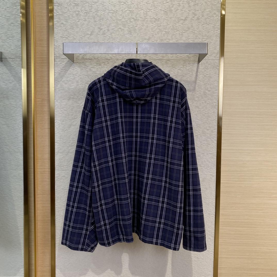 Balenciaga SS25 Logo Embroidered Hooded Check Jacket - DopestKickz