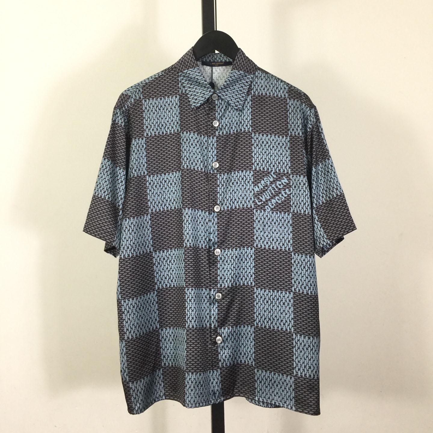 Louis Vuitton Damier Short-Sleeved Silk Shirt   1AHVXU - DopestKickz