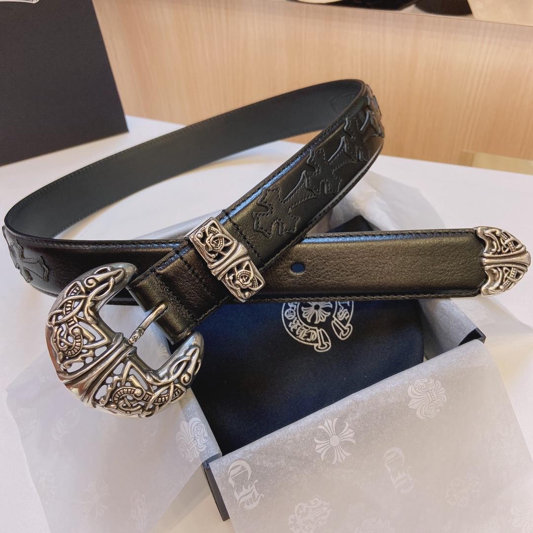 Chrome Hearts Leather Belt    3.8cm - DopestKickz