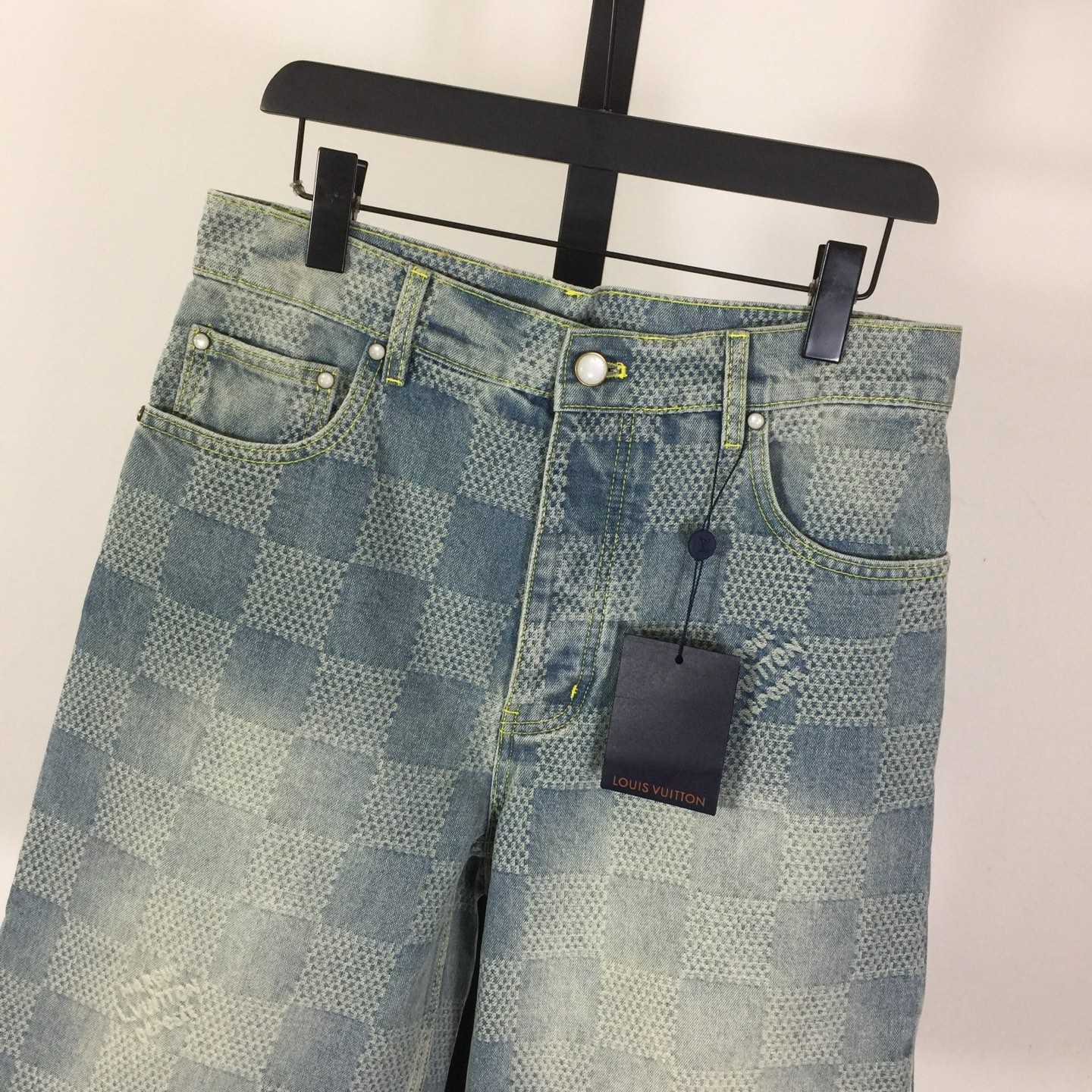 Louis Vuitton Damier 3D Light Denim Shorts   1AHVDS - DopestKickz