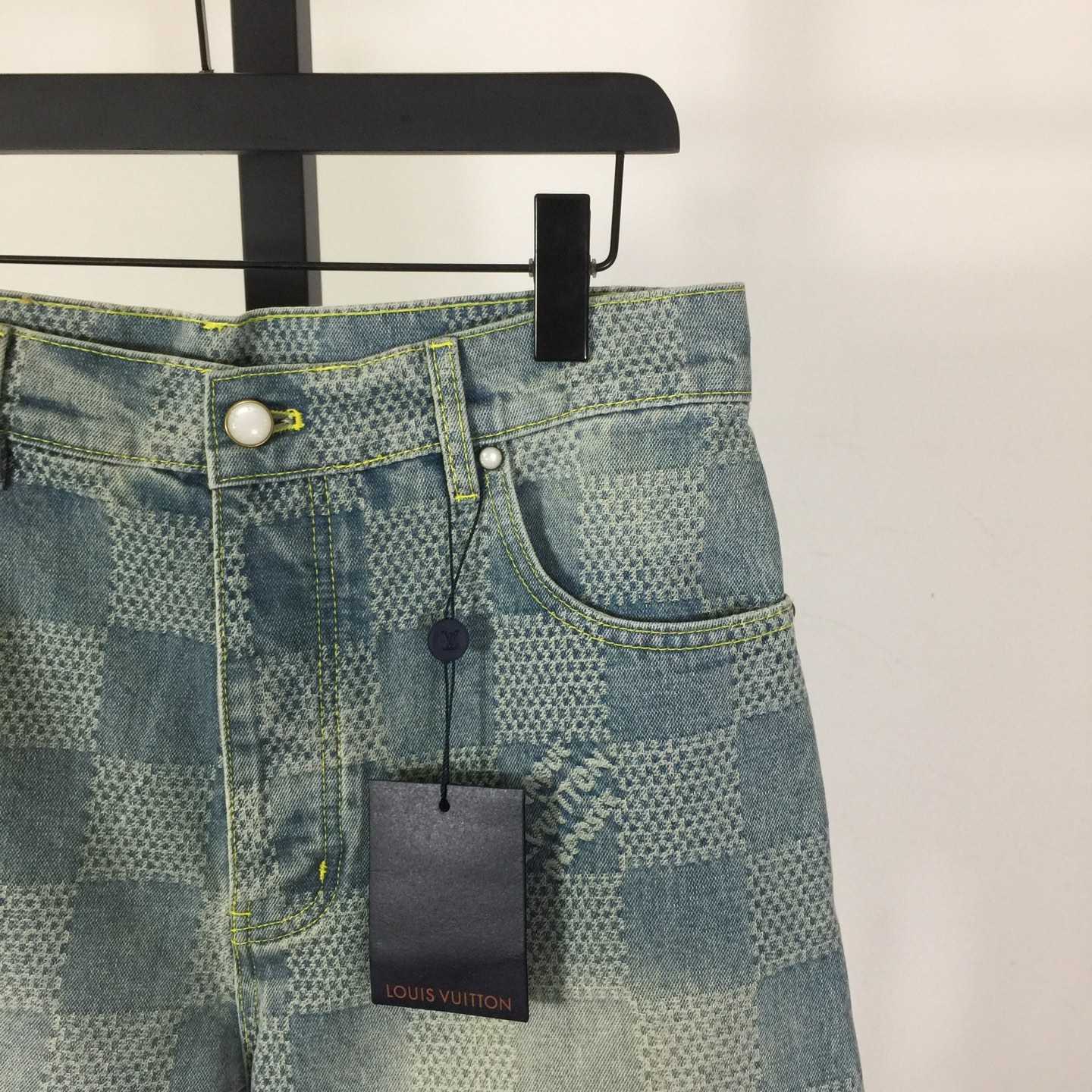 Louis Vuitton Damier 3D Light Denim Shorts   1AHVDS - DopestKickz