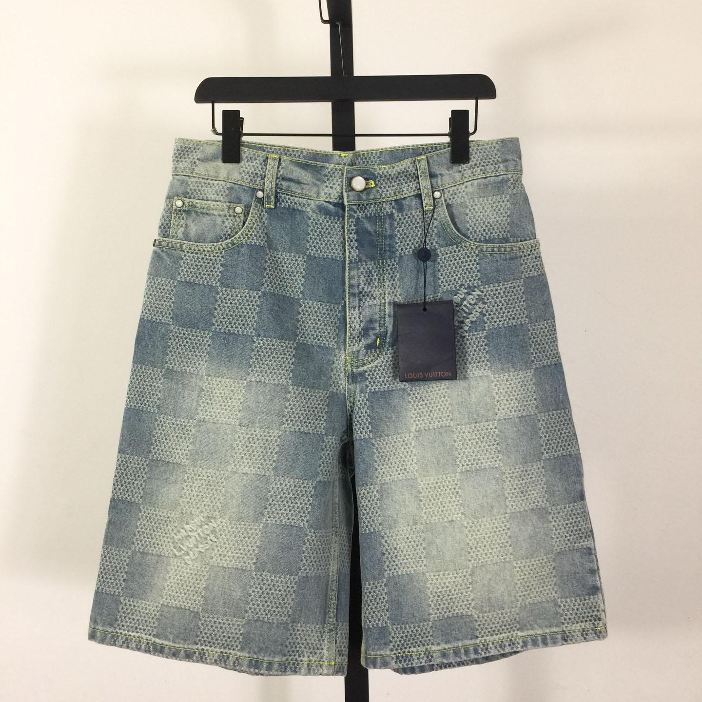 Louis Vuitton Damier 3D Light Denim Shorts   1AHVDS - DopestKickz