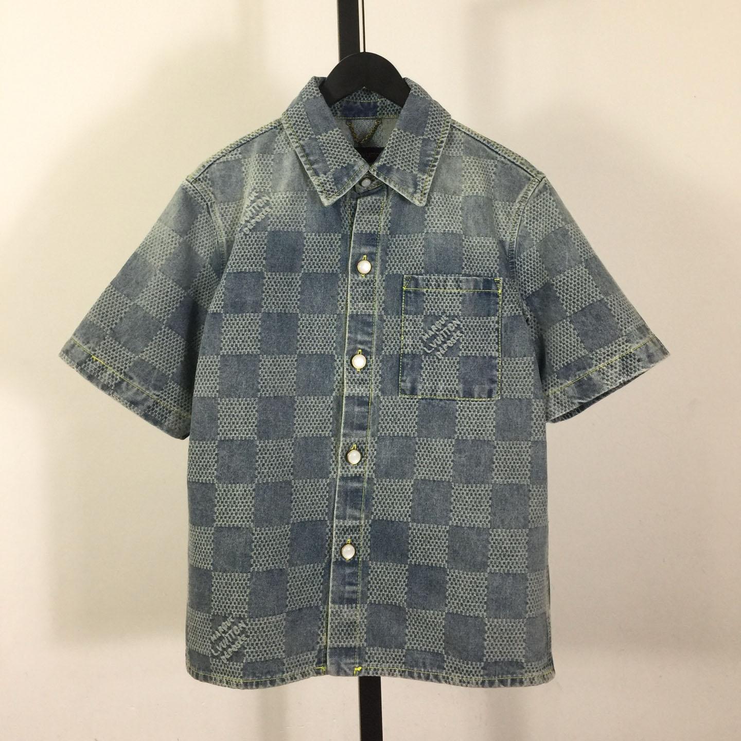 Louis Vuitton Damier 3D Light Denim Short-Sleeved Shirt   1AHVYX - DopestKickz