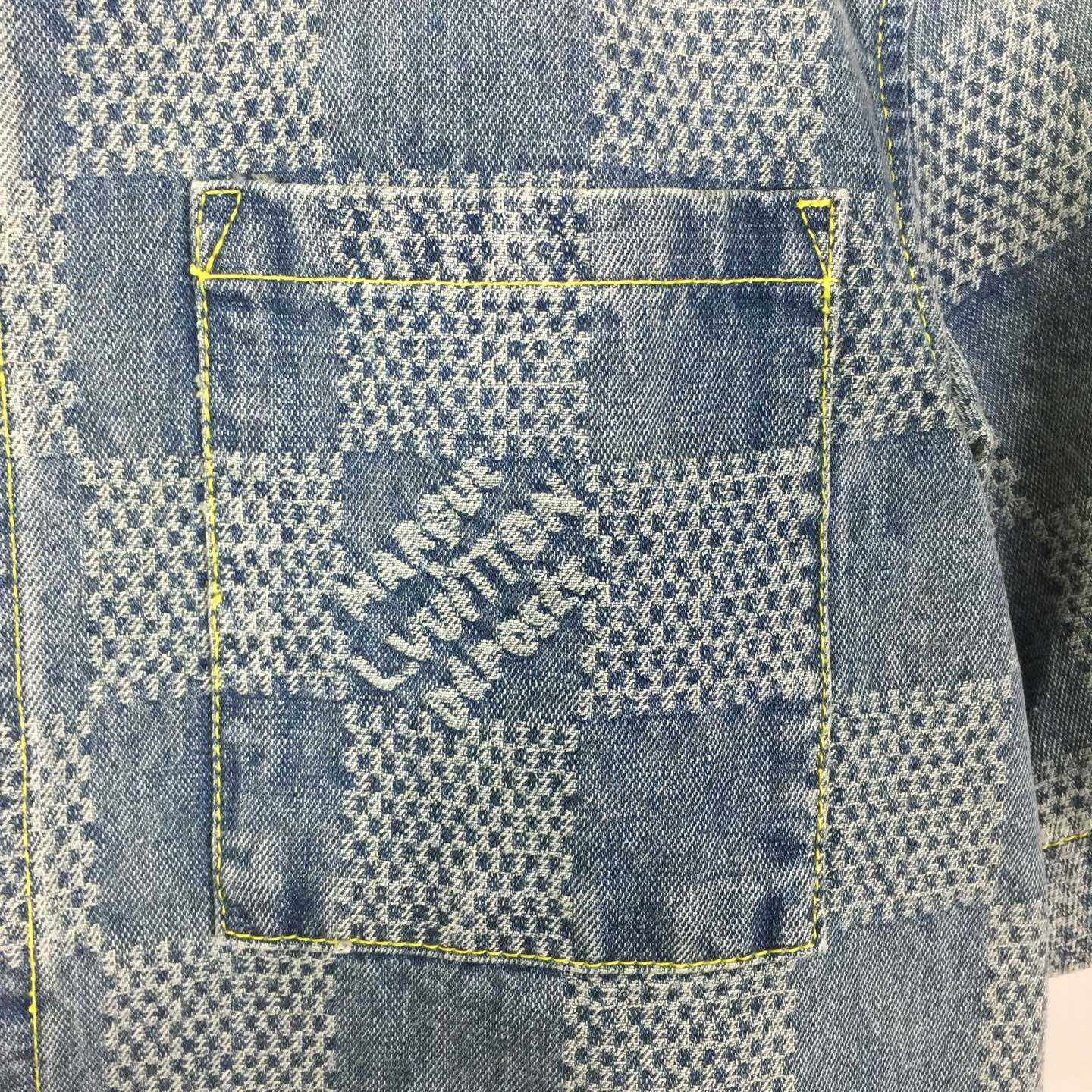 Louis Vuitton Damier 3D Light Denim Short-Sleeved Shirt   1AHVYX - DopestKickz