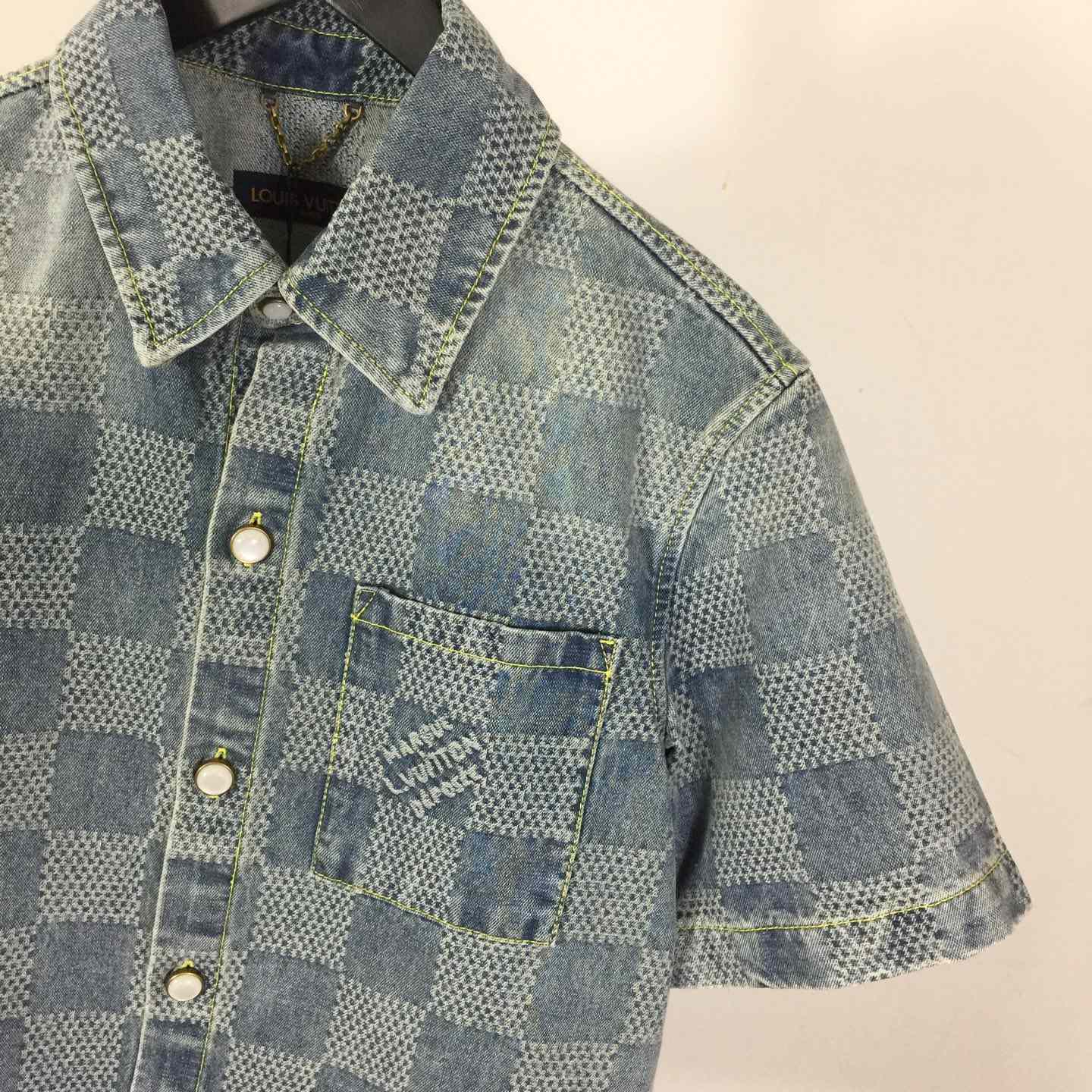 Louis Vuitton Damier 3D Light Denim Short-Sleeved Shirt   1AHVYX - DopestKickz