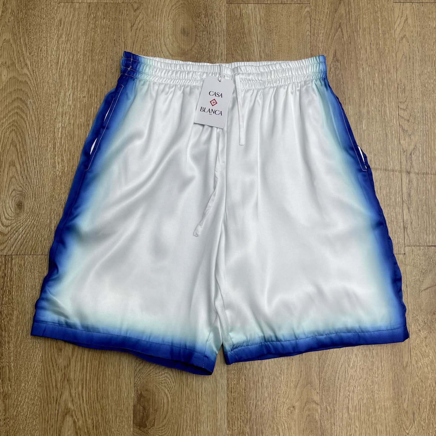 Casablanca White & Blue 'Casa Way' Skate Silk Shorts   CA3538 - DopestKickz