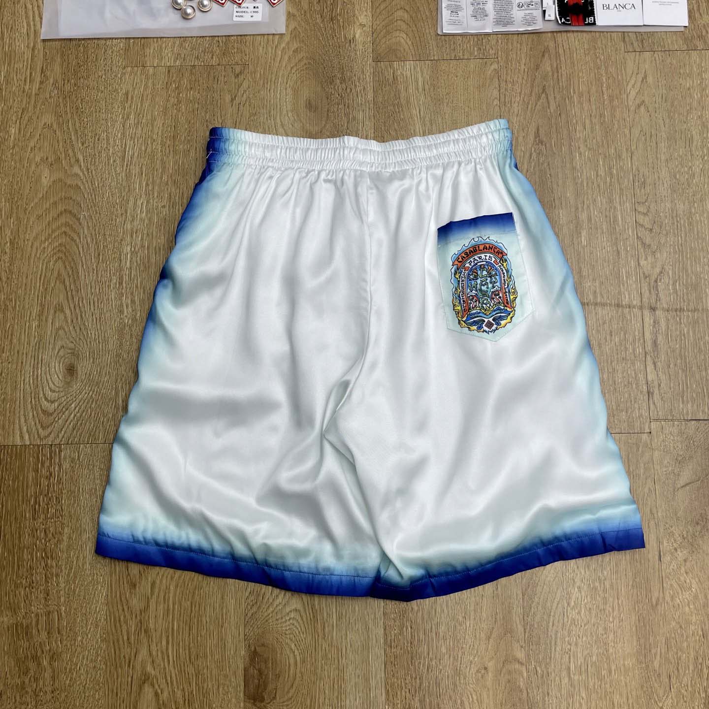Casablanca White & Blue 'Casa Way' Skate Silk Shorts   CA3538 - DopestKickz