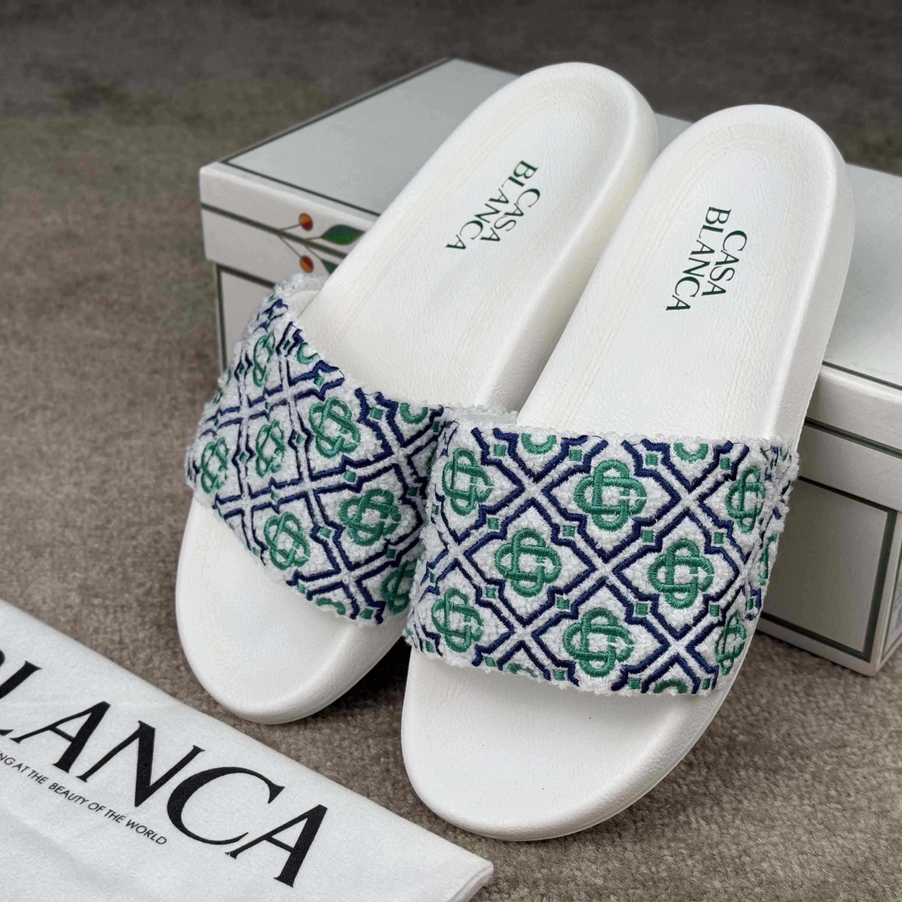 Casablanca Embroidered-monogram Slides - DopestKickz