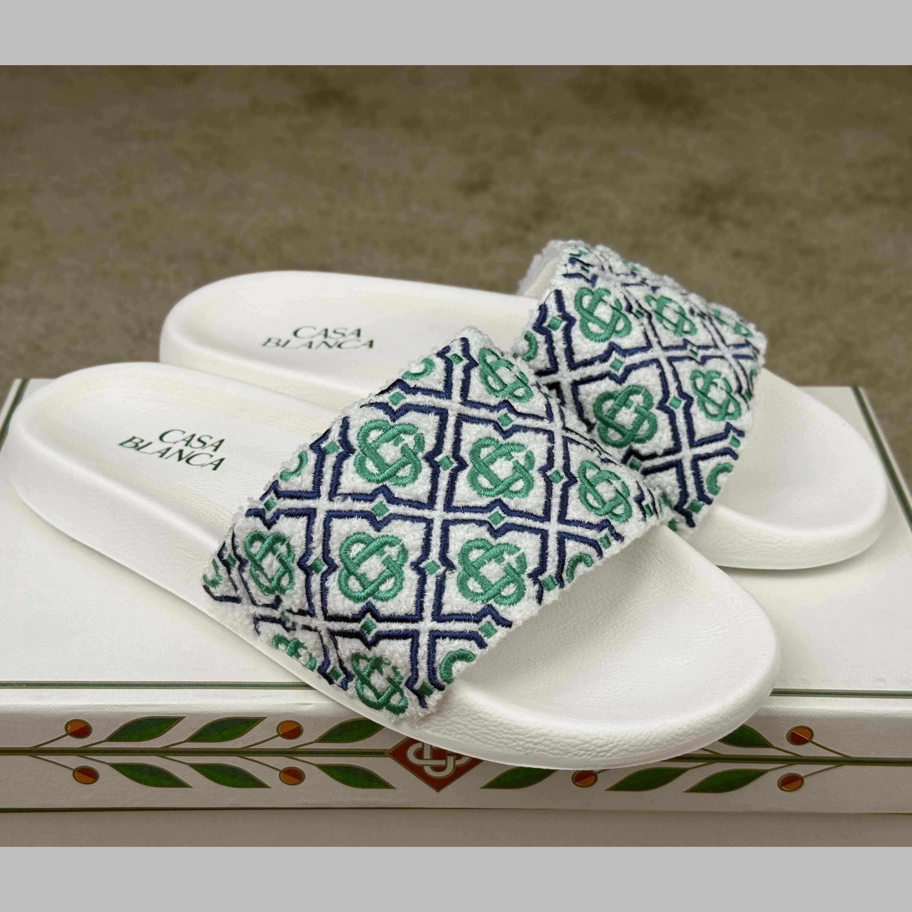 Casablanca Embroidered-monogram Slides - DopestKickz