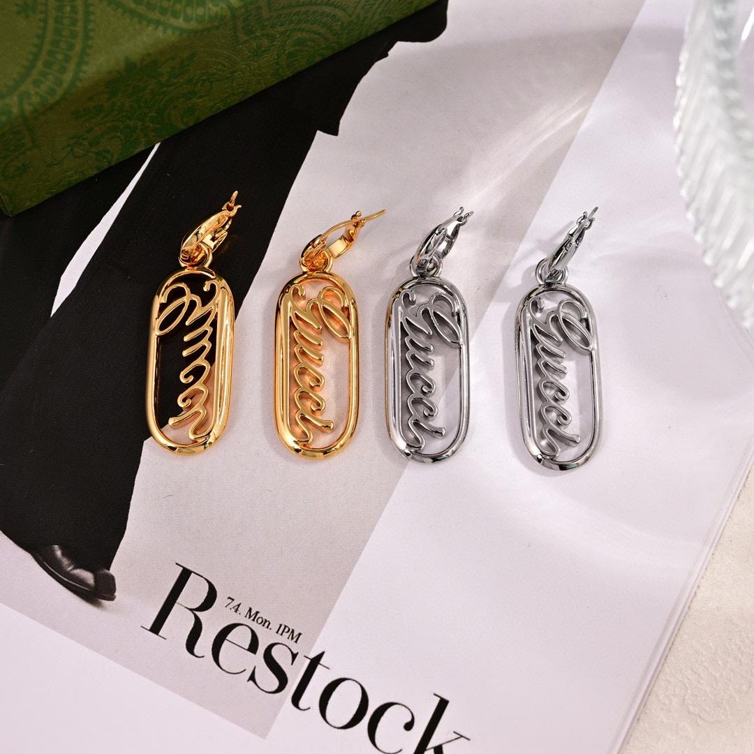 Gucci Script Logo Drop Earrings - DopestKickz