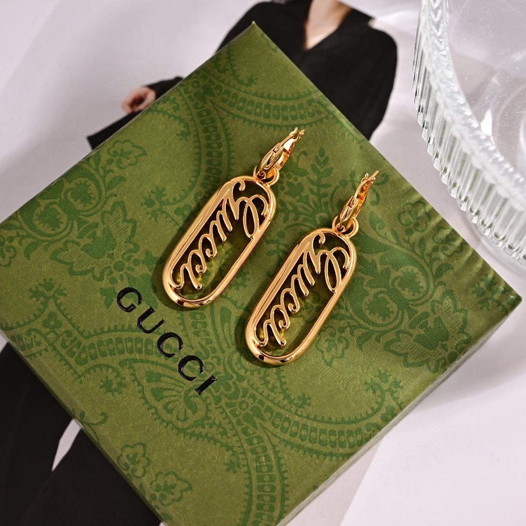 Gucci Script Logo Drop Earrings - DopestKickz