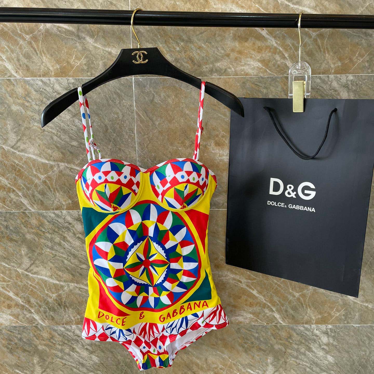 Dolce & Gabbana Carretto-print Balconette One-piece Swimsuit - DopestKickz