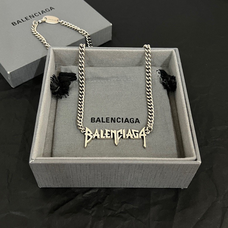 Balenciaga Typo Metal Necklace In Antique Silver Brass - DopestKickz
