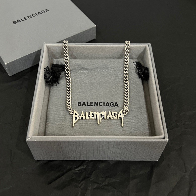 Balenciaga Typo Metal Necklace In Antique Silver Brass - DopestKickz