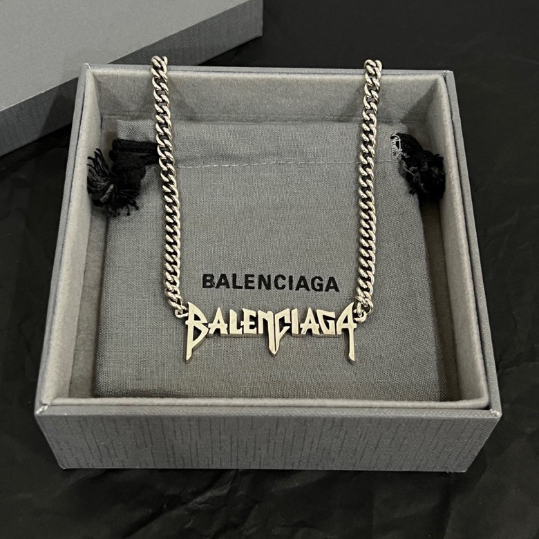 Balenciaga Typo Metal Necklace In Antique Silver Brass - DopestKickz