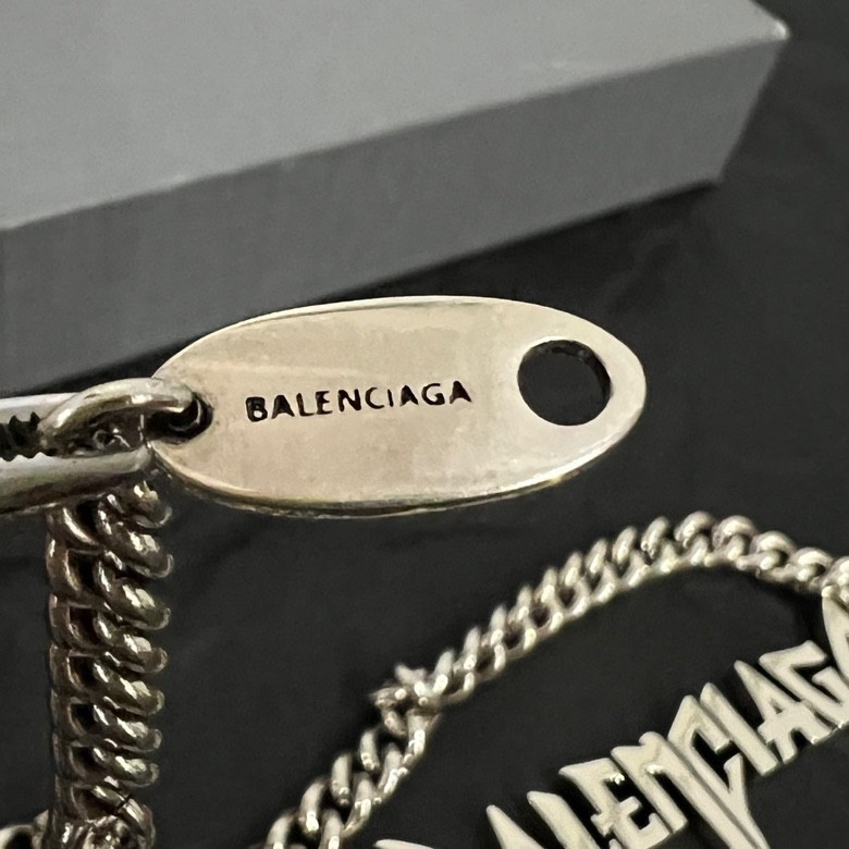 Balenciaga Typo Metal Necklace In Antique Silver Brass - DopestKickz