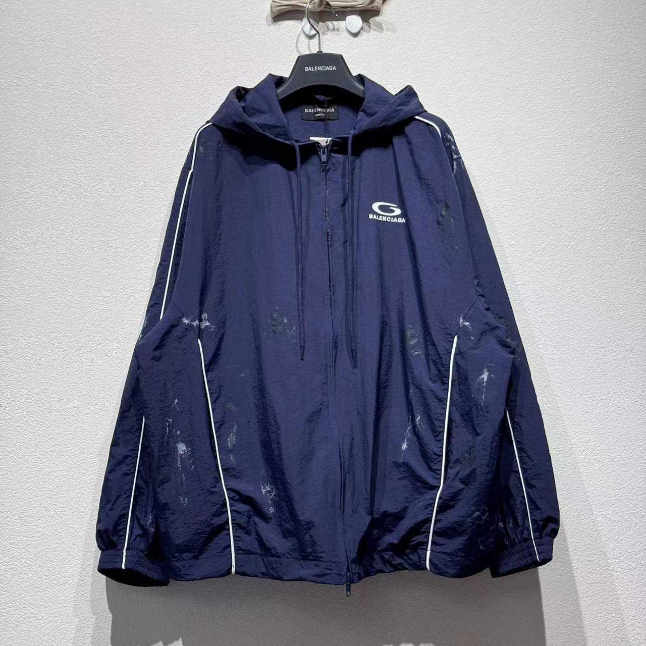 Balenciaga Painter Tracksuit Jacket In Navy Techno Poplin - DopestKickz