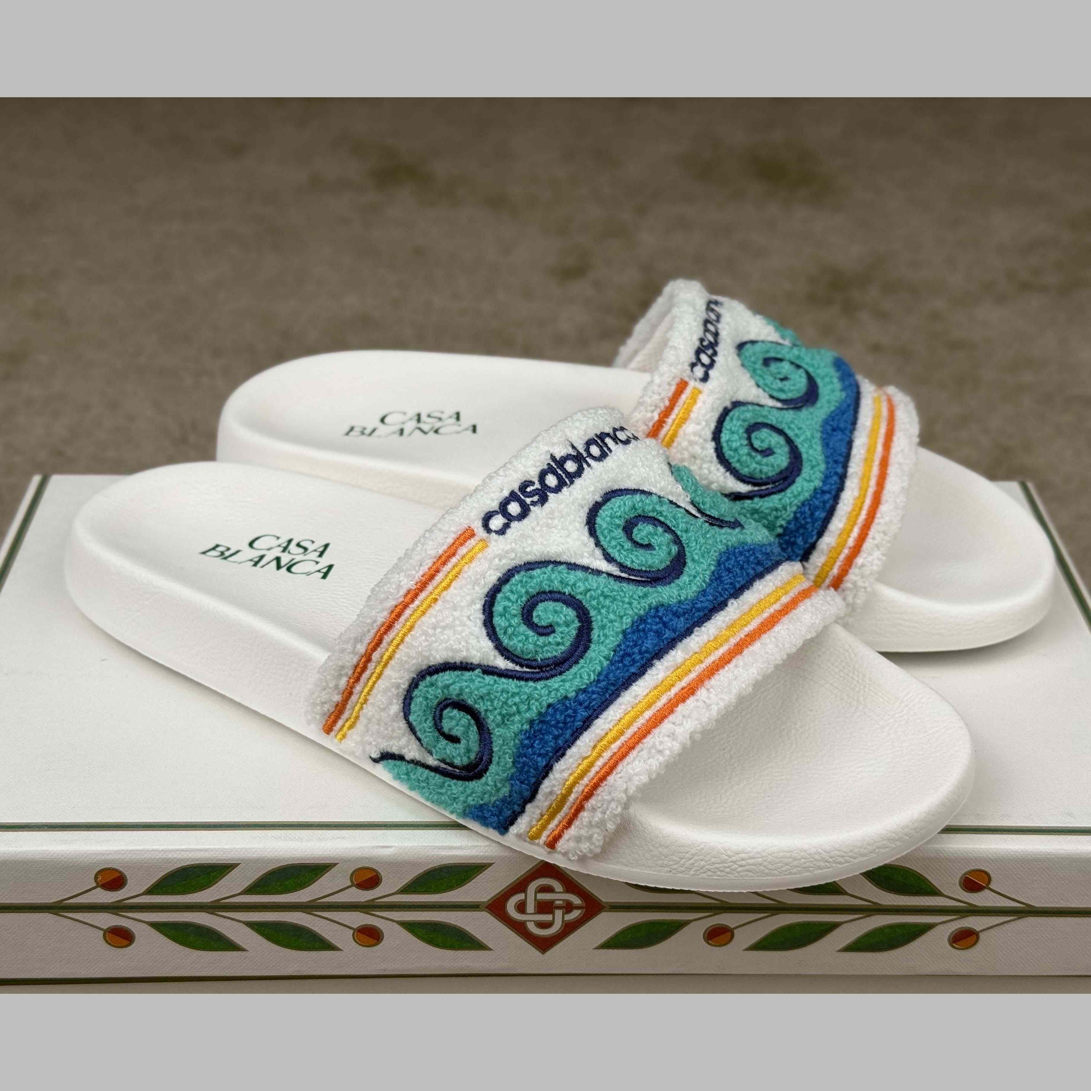 Casablanca Men's Embroidered Terry Slide Sandals - DopestKickz