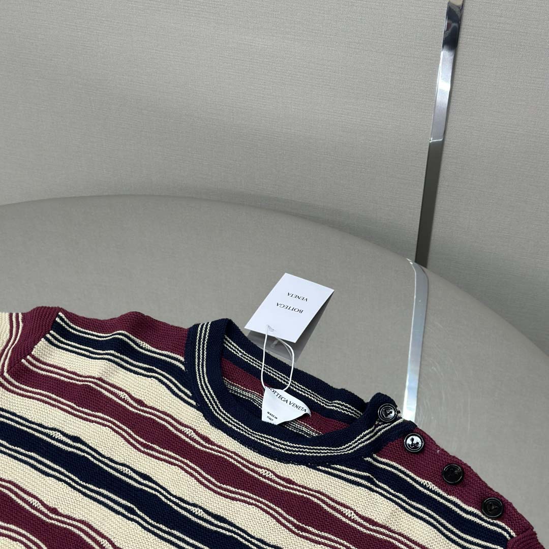 Bottega Veneta Men's Red Distorted Stripe Linen & Cotton Sweater  - DopestKickz