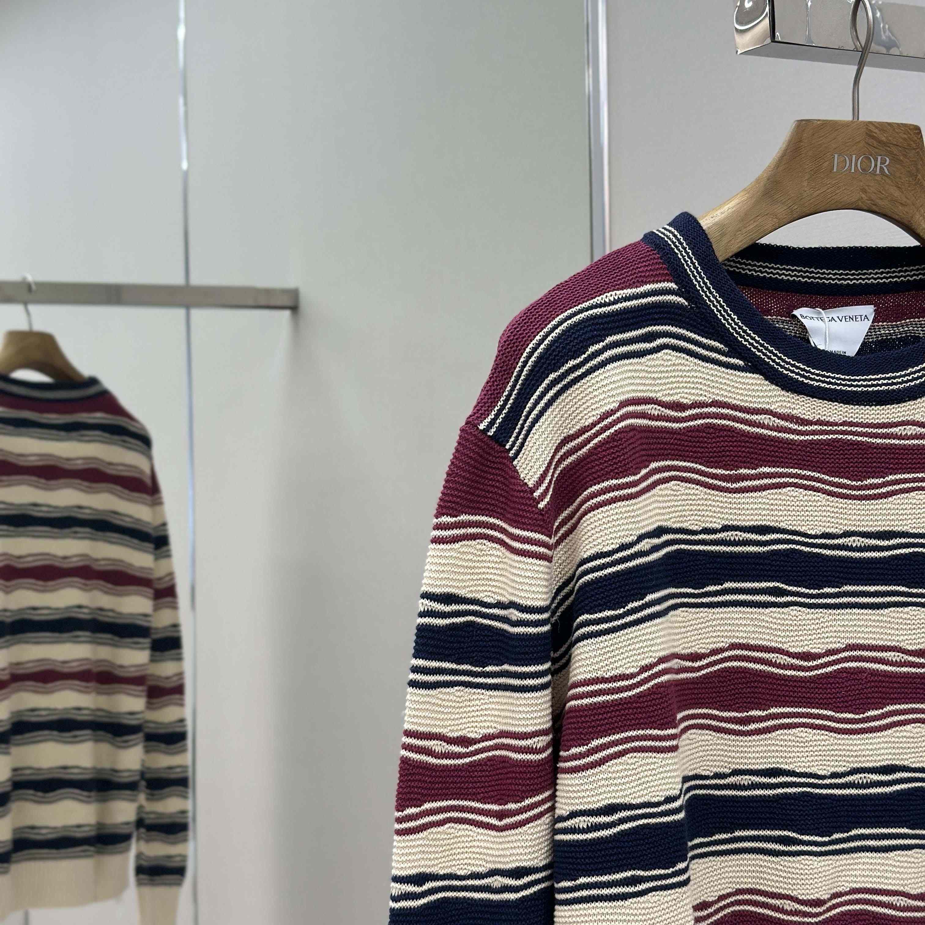 Bottega Veneta Men's Red Distorted Stripe Linen & Cotton Sweater  - DopestKickz