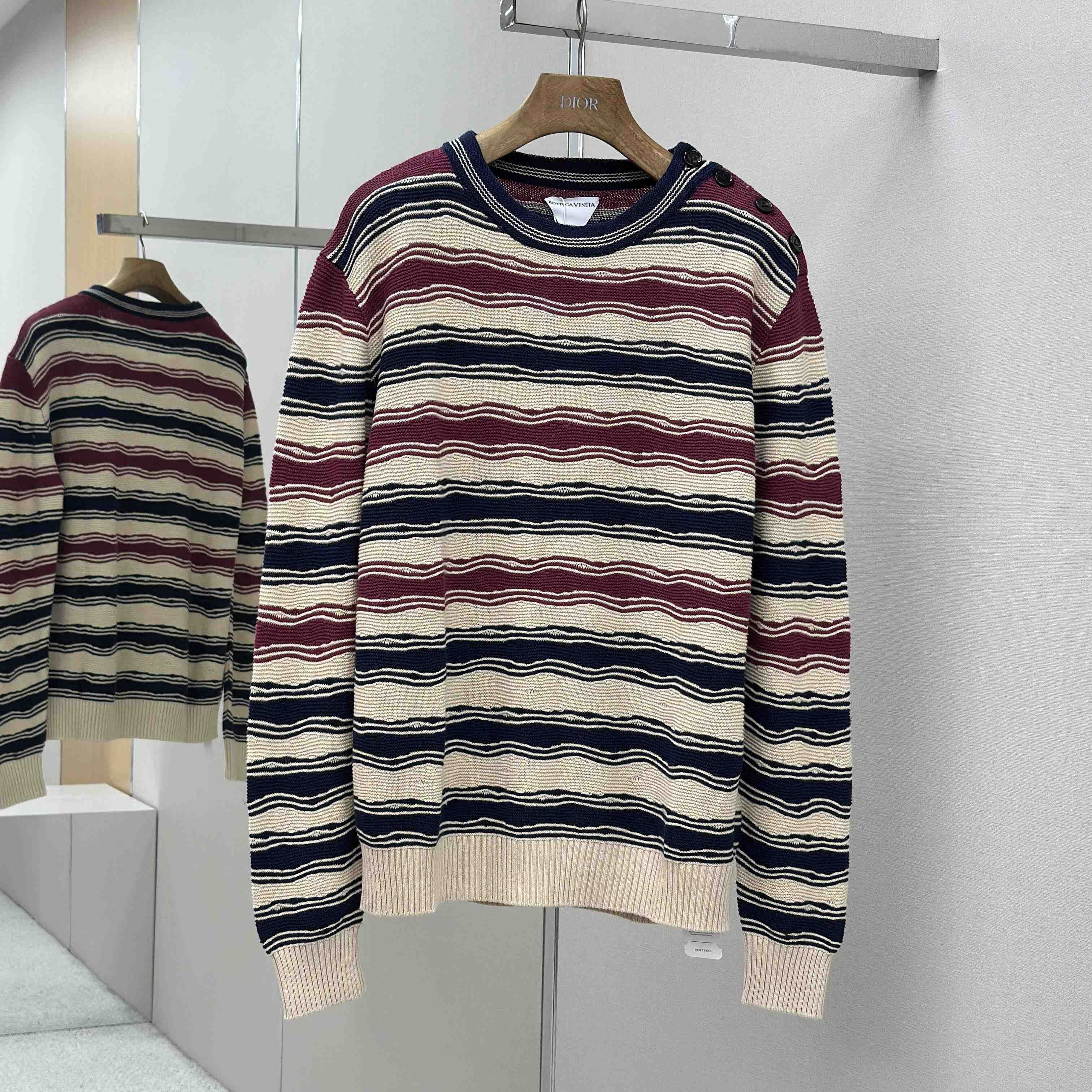 Bottega Veneta Men's Red Distorted Stripe Linen & Cotton Sweater  - DopestKickz