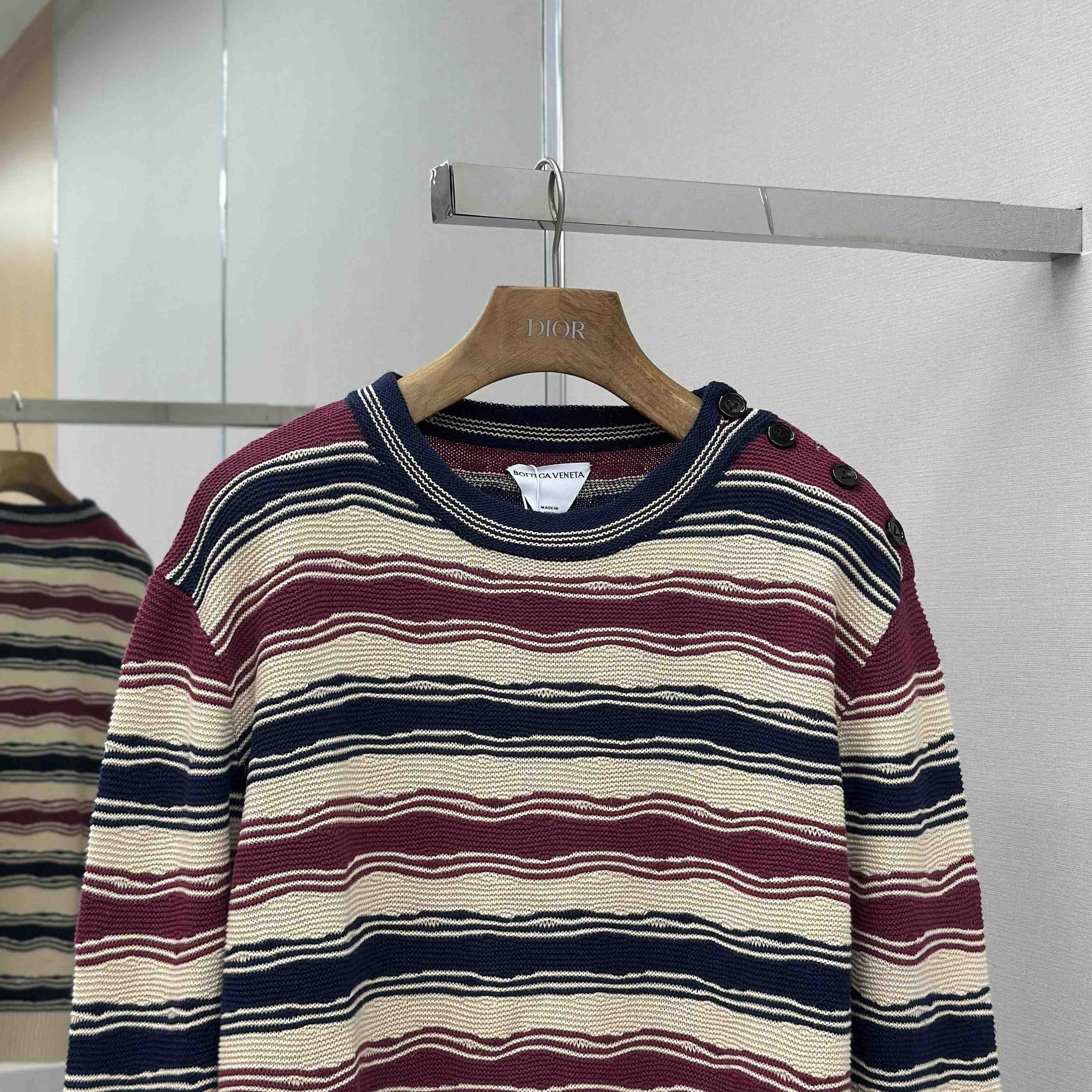 Bottega Veneta Men's Red Distorted Stripe Linen & Cotton Sweater  - DopestKickz