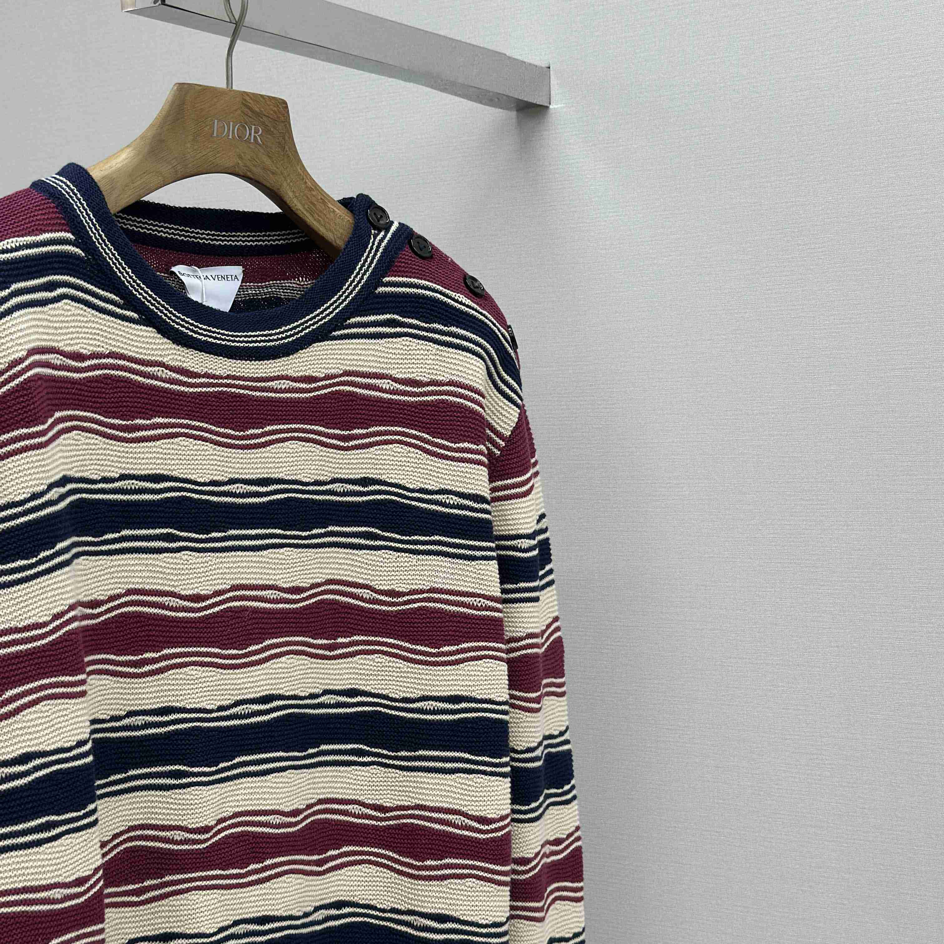 Bottega Veneta Men's Red Distorted Stripe Linen & Cotton Sweater  - DopestKickz