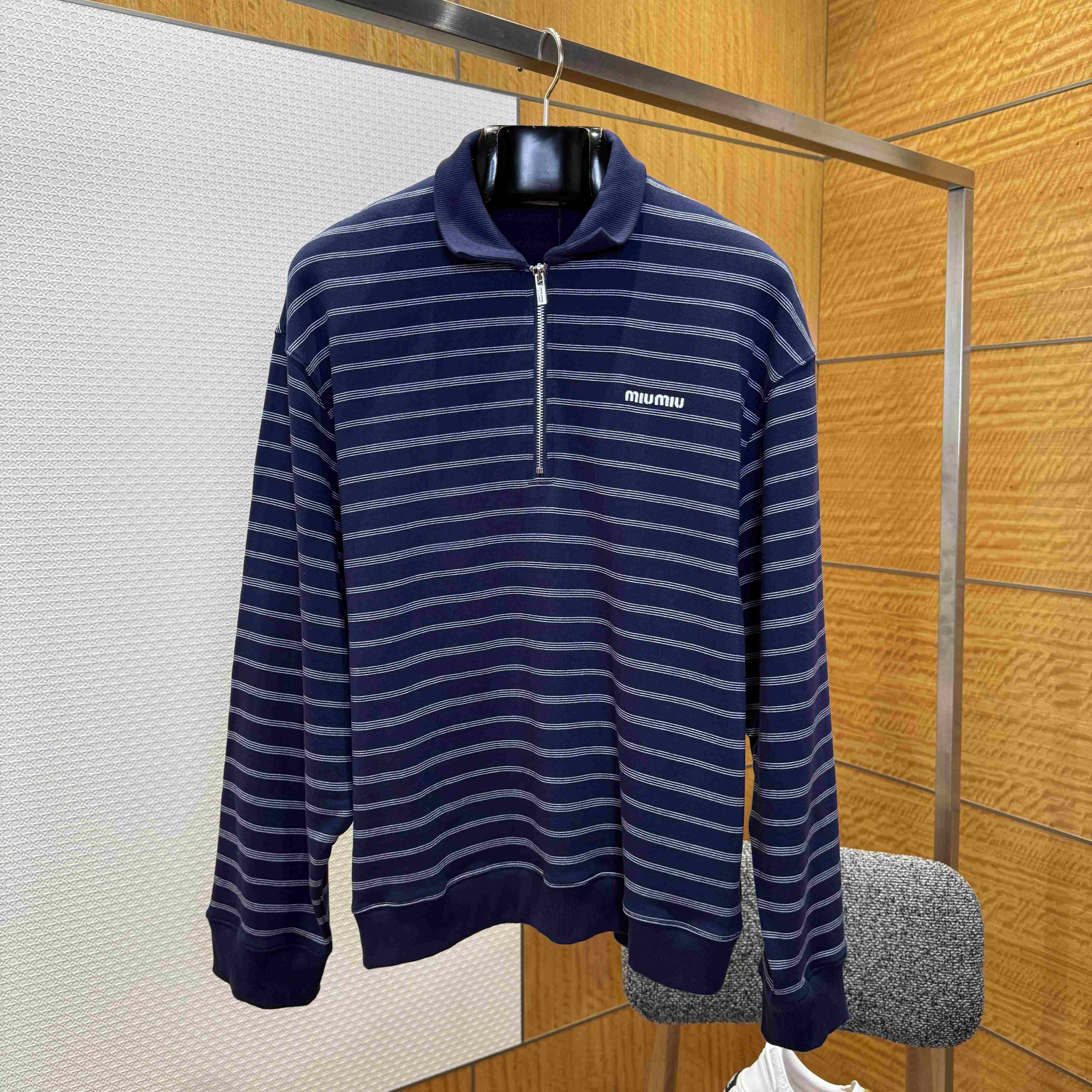Miu Miu Striped ZIp-Up Polo Shirt - DopestKickz