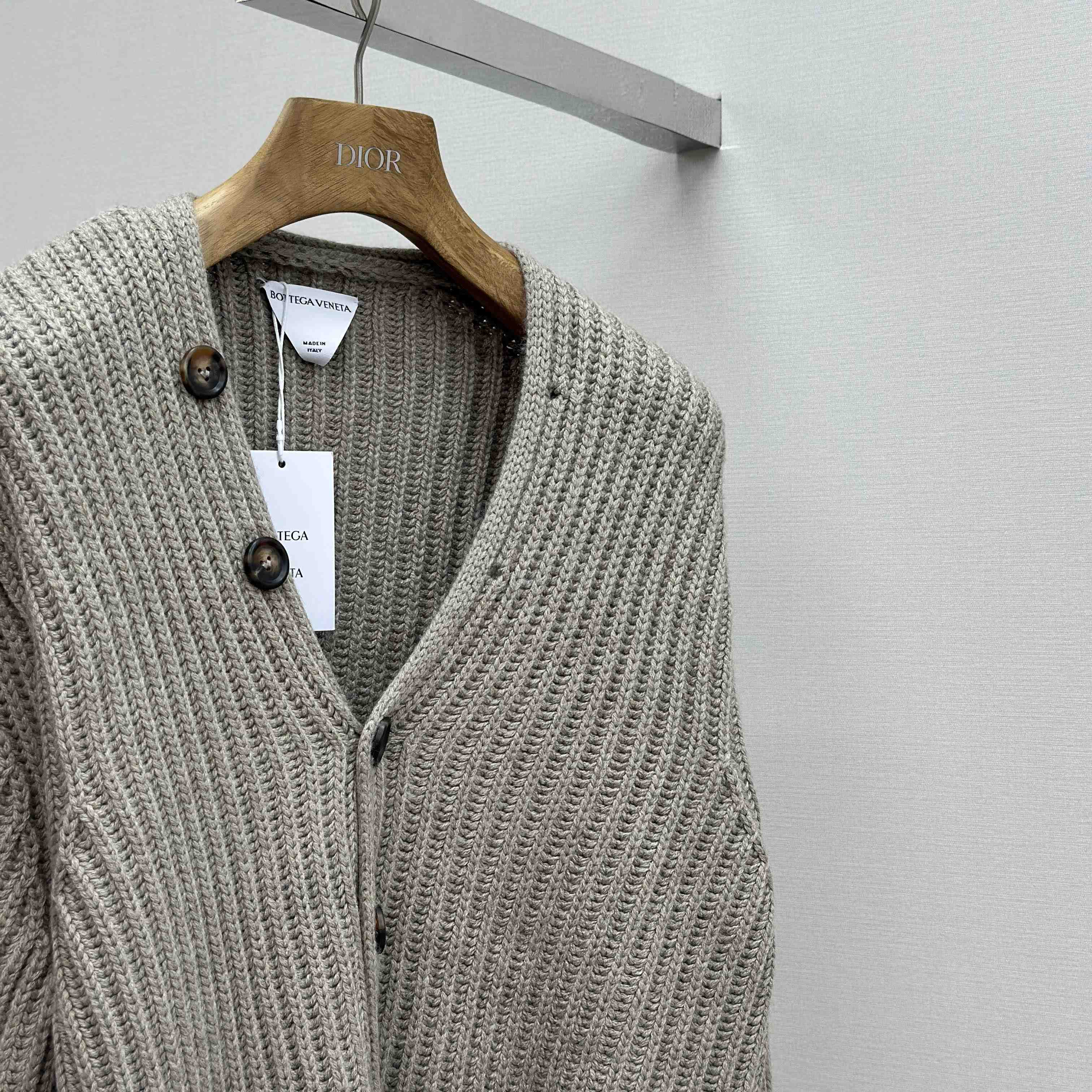 Bottega Veneta Neutral V-Neck Knit Cardigan - DopestKickz