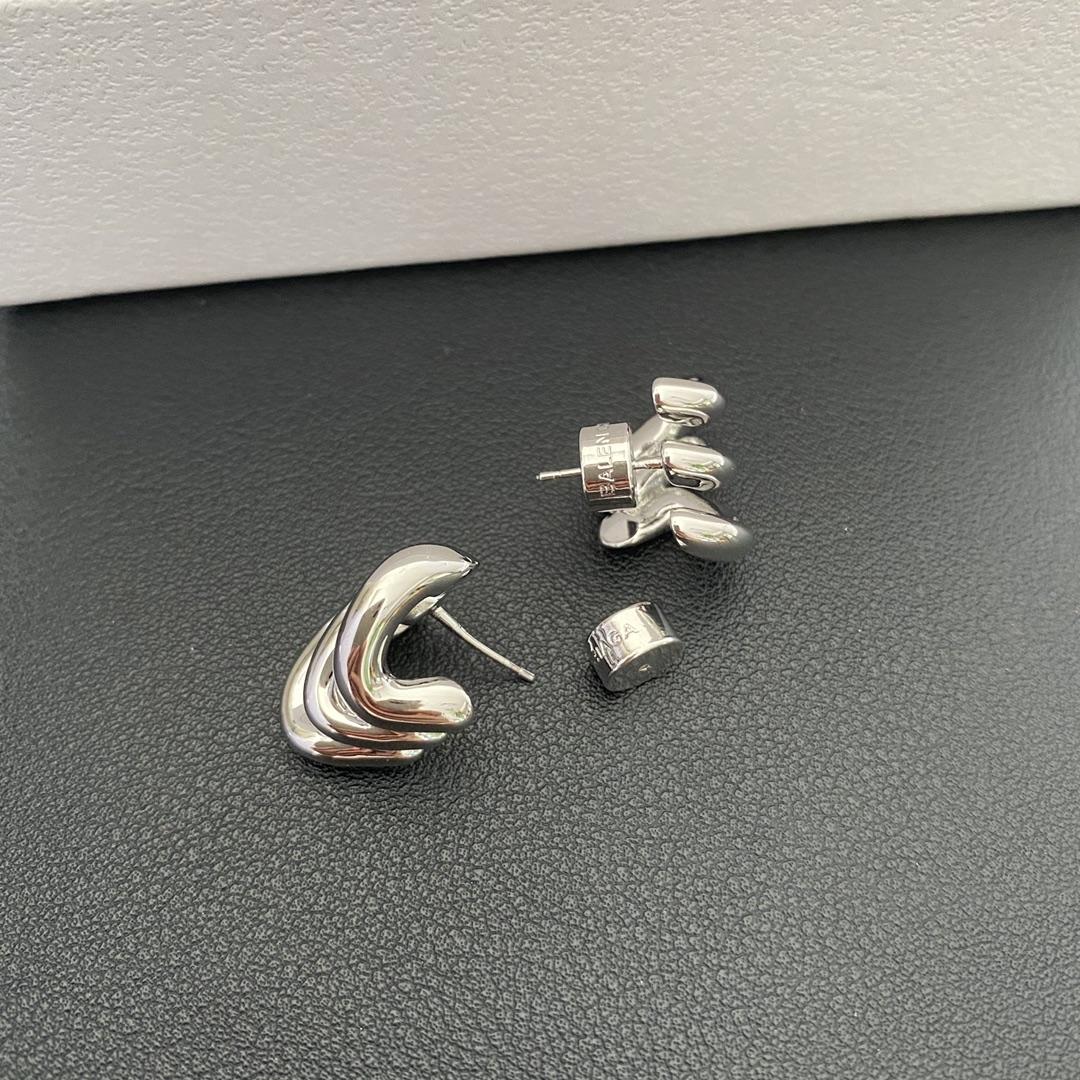 Balenciaga Loop Trio Earrings In Shiny Silver Brass - DopestKickz