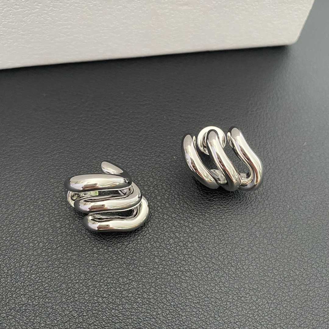 Balenciaga Loop Trio Earrings In Shiny Silver Brass - DopestKickz