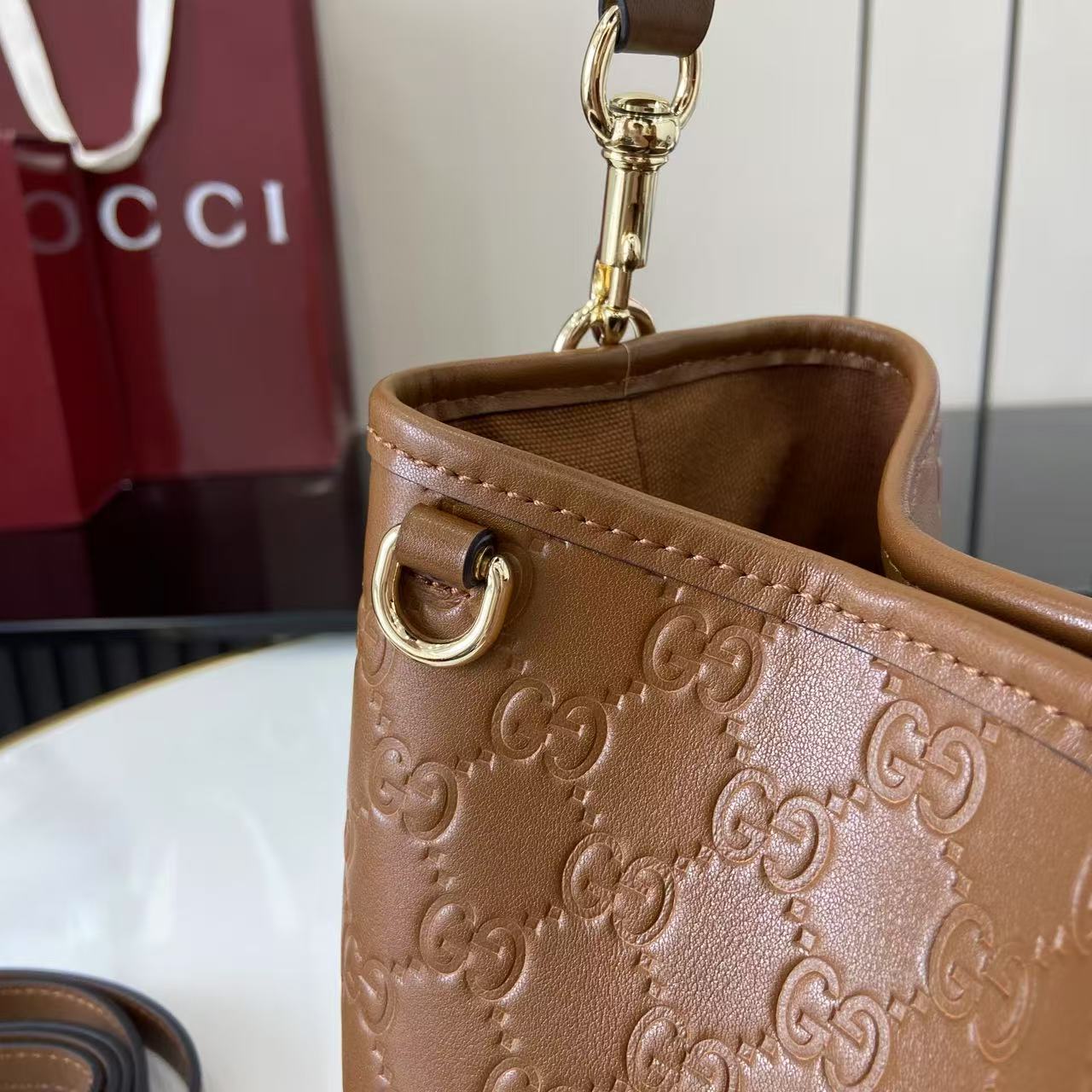 Gucci GG Emblem Small Bucket Bag  - DopestKickz