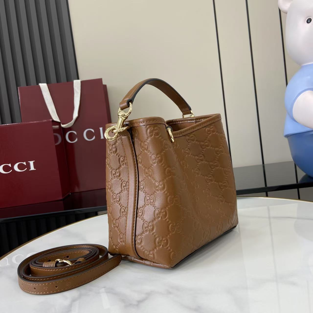 Gucci GG Emblem Small Bucket Bag  - DopestKickz